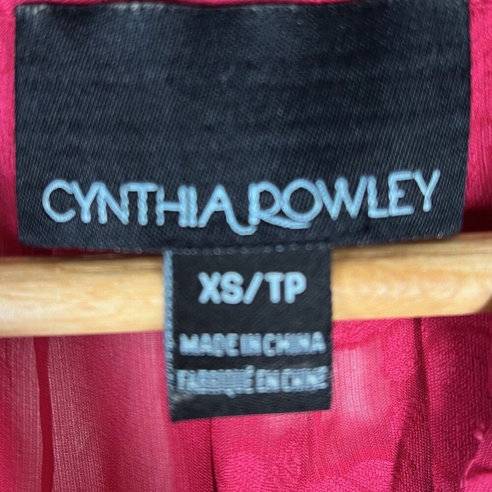 Cynthia Rowley Sheer Floral Burnout Blouse XS Berry Red Silk Blend Long Sleeve - Picture 3 of 13